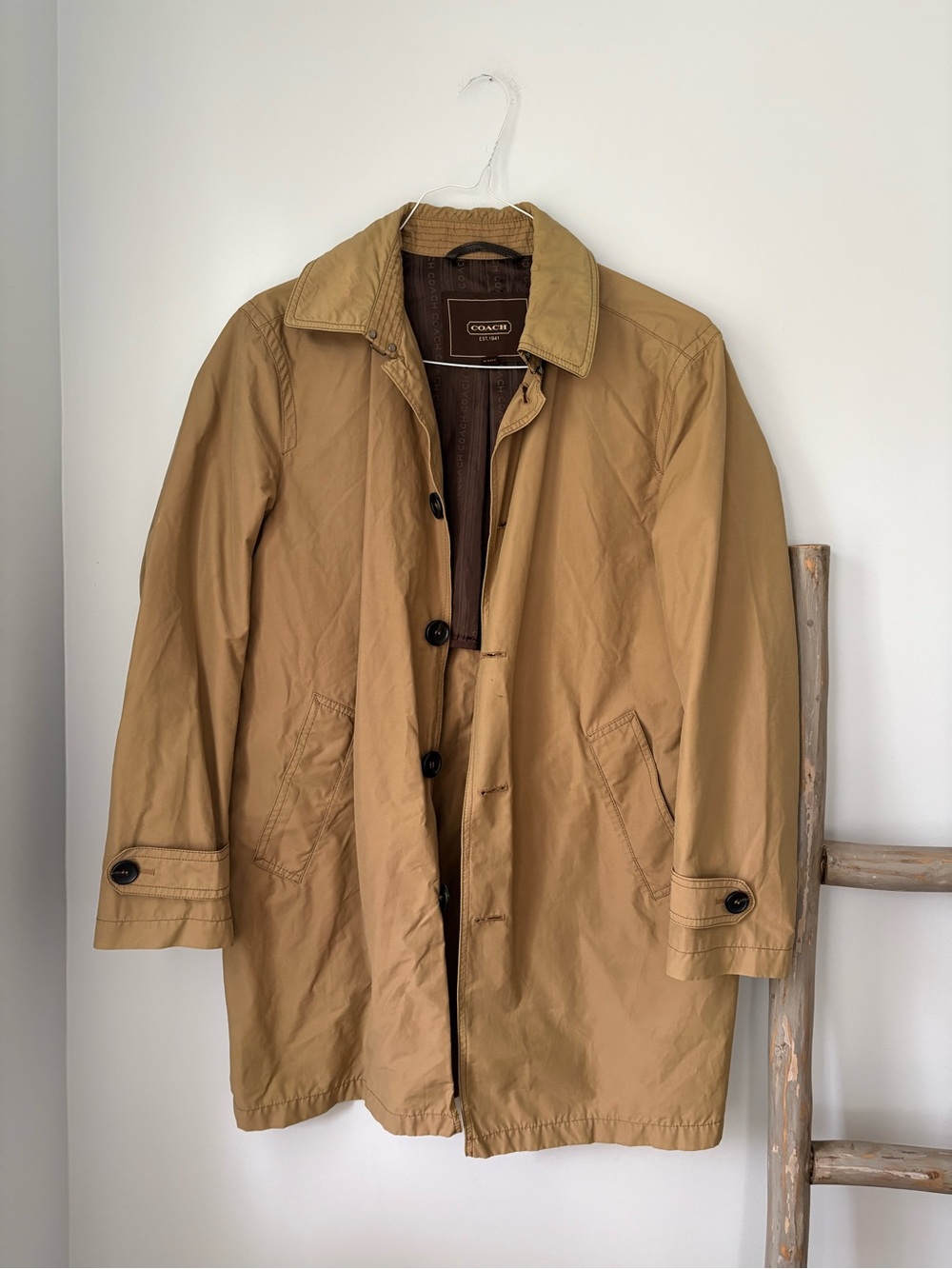 Coach Men's Khaki/Tan Single-Breasted Trench Coat